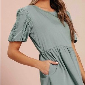 Kaylee Steel Blue Embroidery Midi Dress